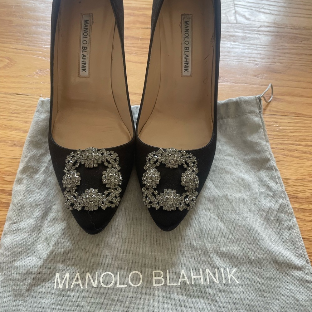 Manolo Blahnik Black Heels with Crystal Accents